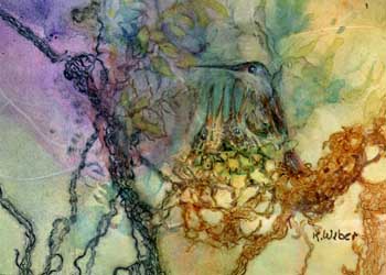 "Hummer Haven" by Katherine Weber, Woodstock IL - Watercolor on Terra Skin - SOLD